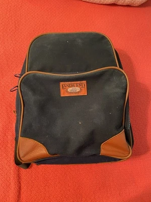 Vtg 80’s Lands End Deluxe Square Rigger Backpack Navy Blue w/ Leather Accents - Image 1 of 4