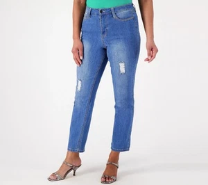 Susan Graver Straight Leg Distressed Ankle Jeans Size 24W Medium Wash A566572 - Picture 1 of 6