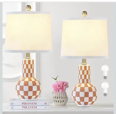 Juego de 2 lindas lámparas de mesa de cerámica de 21" color albaricoque rosa para... Foto 1 de 4