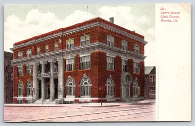 Peoria Illinois~Creve Coeur Club House St View~Portico~Red Bldg~c1905 Postcard - Image 1 of 2