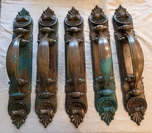 5 Antique Large Ornate Bronze Door Handles Pulls Mansion, Store, Commercial Set - Picture 1 of 11