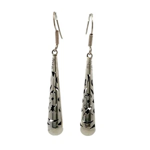 Vintage 925 Sterling Mexican Filigree Scroll Pattern Elongated Dangle Earrings - Picture 1 of 5