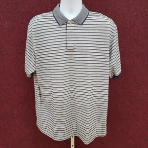 Vintage Bugle Boy Polo Shirt Men’s Large Striped Short Sleeve Beige Navy Taiwan - Picture 1 of 4