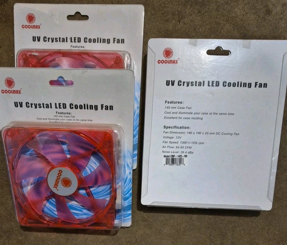 Coolmax светодиодный УФ-вентилятор охлаждения 140 мм.  Вентилятор корпуса. (Лот из 3) - Изображение 1 из 1