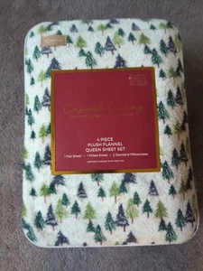Casual Living Flannel Queen Size Sheet Set Flat Fitted 2 Pillowcases Trees New!! - Picture 1 of 4