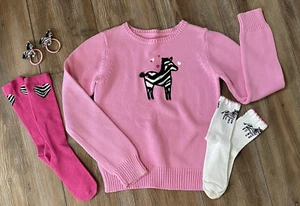 Gymboree 2008 Wild One Pink Zebra Sweater, Socks & Pony Bands Girls Size 10-12 - Picture 1 of 8