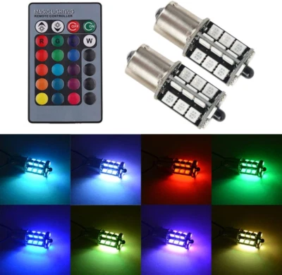 1156 LED RGB Bulb Amber White Red Multicolor 16 Color Changing Brake Lights Turn - Image 1 of 4