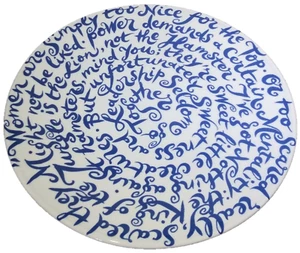 Royal Delft Diskus Plate Collection Women Plate Calligraphy Inspirational Blue - Picture 1 of 12