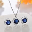 Fashion Blue Round zirconia stud Earring Necklace for women wearing jewelry Set