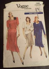 Vogue 7458 Vintage 80's Sewing Pattern Pleated Blouse and Skirt sz 8-12 NOS