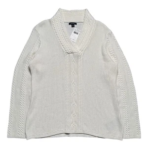 Nautica Women’s XXL V Neck Shawl Collar Cable Knit Pullover Sweater White NWT - Picture 1 of 6