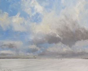 NEW ORIGINAL MALCOLM LUDVIGSEN Elvington Snow York Yorkshire MOORS OIL PAINTING - Picture 1 of 2