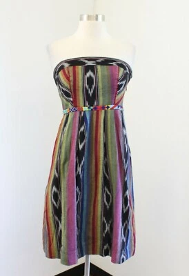 Vestido Edme and Esyllte Anthropologie Pueblo Sin Tirantes Rayas Ikat Cuentas Talla 0 Foto 1 de 4