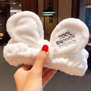 Soft Coral Fleece Bow Headband Wash Face Hair Holder with Animal Ears For Women - Picture 1 of 25