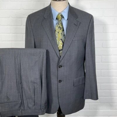Chaps Suit Men 41 31W 30L Gray Blue Pinstripe Wool  Classic Career Neutral 2pc - Image 1 of 4