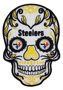 Steelers Skull Football Embroidered Iron On Patch - Picture 1 of 10