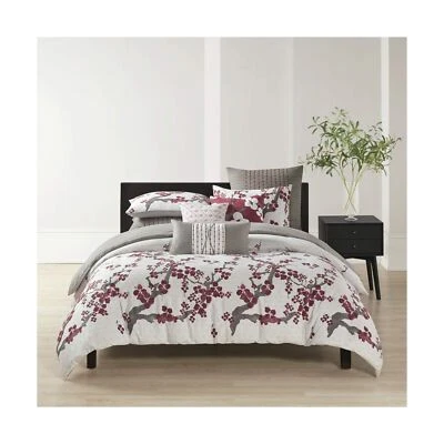 N Natori Cherry Blossom Duvet Cover Queen Size - Red, Grey , Cherry Blossom D... - Image 1 of 4