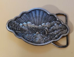 Vintage Bergamot Brass Works 1977 Sailboat Sunrise Water Pewter Tone # D-48 - Bild 1 von 4