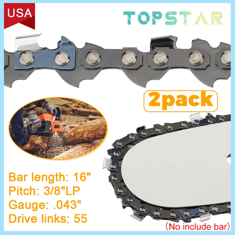 2pack Chain Blade for Stihl MS170 MS180 MS171 MS181 16" Bar 3/8"LP 55DL .043