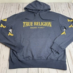 True Religion Brand Jeans Hoodie Hooded Sweatshirt Mens Large Navy Blue Logo - Picture 1 of 8