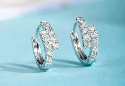 14K White Gold Plated 2Ct Round Cut Lab Created Diamond Women's Hoop Earrings - Image 1 of 3