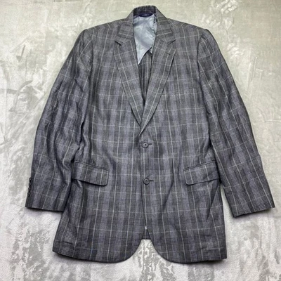 Brooks Brothers 1818 Madison Plaid Linen Sport Coat Blazer 44L Gray Preppy Retro - Image 1 of 4