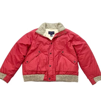 Vintage Gant Goose Down Puffer Lined Wool Knit Bomber Jacket Mens Large L/S Red - Image 1 of 4