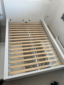 IKEA Malm White Standard Double Bed Frame with 2 x Under Bed Storage Boxes - Picture 1 of 6