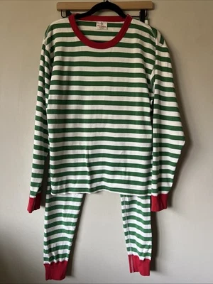 HANNA ANDERSSON size M GREEN WHITE CHRISTMAS PAJAMAS sleepwear 2 pc set STRIPES - Image 1 of 4