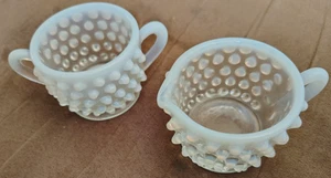 Fenton Weiß Opalisierend Glas Nägel Zuckerdose Milchkännchen Set Glaswaren - Bild 1 von 5