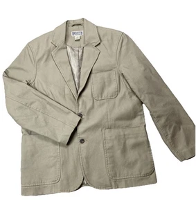 Duluth Trading Fire Hose Blazer Jacket Men L Denim Beige Canvas Chore Coat Large - Picture 1 of 9