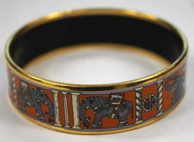 Auténtico Brazalete Ancho Estampado Esmalte Elefante Naranja HERMES -L Foto 1 de 4