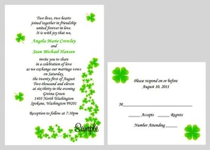 100 Personalized Custom Irish Clover Shamrock Bridal Wedding Invitations Set - Picture 1 of 1