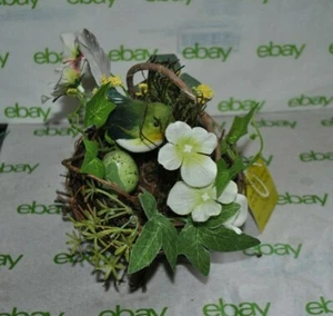 NEW ARTISTRY DESIGNS Spring EASTER DECOR TWIG NEST Green Bird EGG Flower - Picture 1 of 4