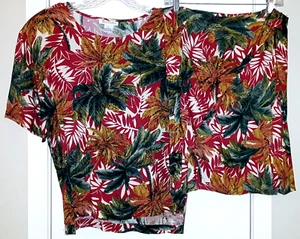 VINTAGE ~ ANN TAYLOR DAMEN 2-TEILIGES TROPISCHES SET TOP Gr. L, WICKELROCK 8 VISKOSE - Bild 1 von 12