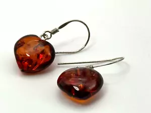Vintage Sterling Silver Earrings 925 Jewellery Cognac Glass Dangle Drop - Picture 1 of 5