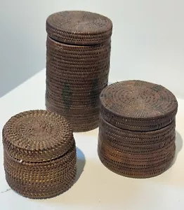 Qty 3 Timorese Woven containers - Picture 1 of 3