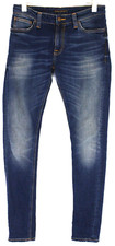NUDIE Skinny Lin Dark Double Indigo Jeans Men's W29/L32 Organic Whiskers Faded