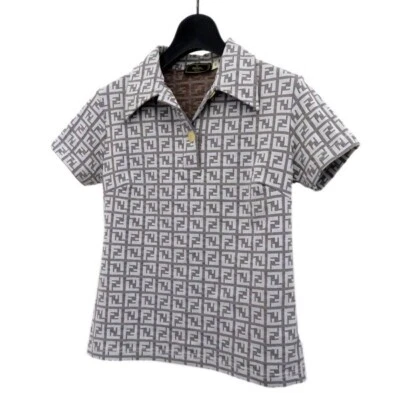 FENDI JEANS Blusa Polo Estampado Zucca Manga Corta Nylon Gris Color Talla 42 Foto 1 de 4