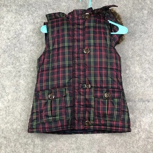Gap Girls Puffer Plaid Sleeveless Hoodie with Faux Fur Jacket XXL - Picture 1 of 6