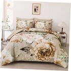 Comforter Set Size 7 Pieces Floral Bed in a Bag Taupe Flower Green King Khaki