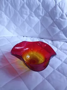Vintage Blenko Tangerine &Amberina Blown Crackle Glass Bowl It Does Have A Small - Picture 1 of 8