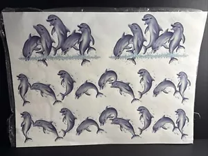 Vintage Heat Transfers - Iron Ons Dolphins Jumping Out of Water 12 Sheets - Picture 1 of 4