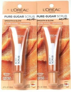 L'Oreal Paris Face Lip Scrub Smooth & Glow Pure Sugars Grapeseed 0.67 oz x2 Pack - Picture 1 of 5