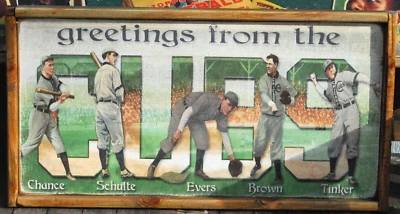 Letrero de tarjeta de béisbol de madera arte rústico postal de los Chicago Cubs de 1912 12x24 Foto 1 de 3