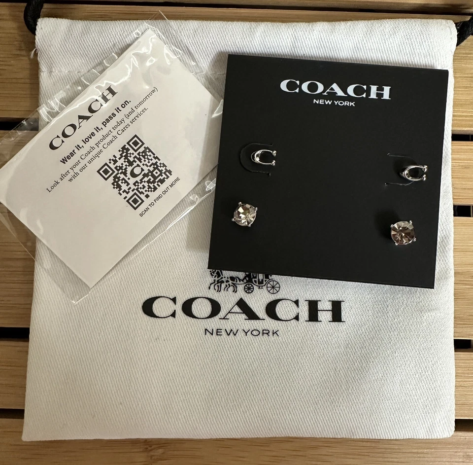 COACH SIGNATURE C Silver Stud Earring Set of 2 w/Gift Bag With Tags