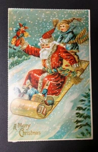 c1979 Replica Victorian Christmas Postcard Santa Sled Child Toys Merrimack - Picture 1 of 3