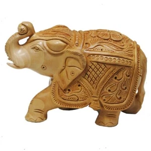 Wooden Carved Elephant Statue For Home Table Decoration Gifts 3 inch - Picture 1 of 2