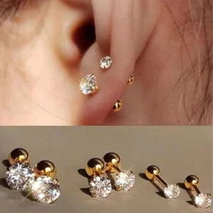 3 Paar Zirkonia Ohrstecker für Damen - Edelstahl Piercing Schmuck - Bild 1 von 26