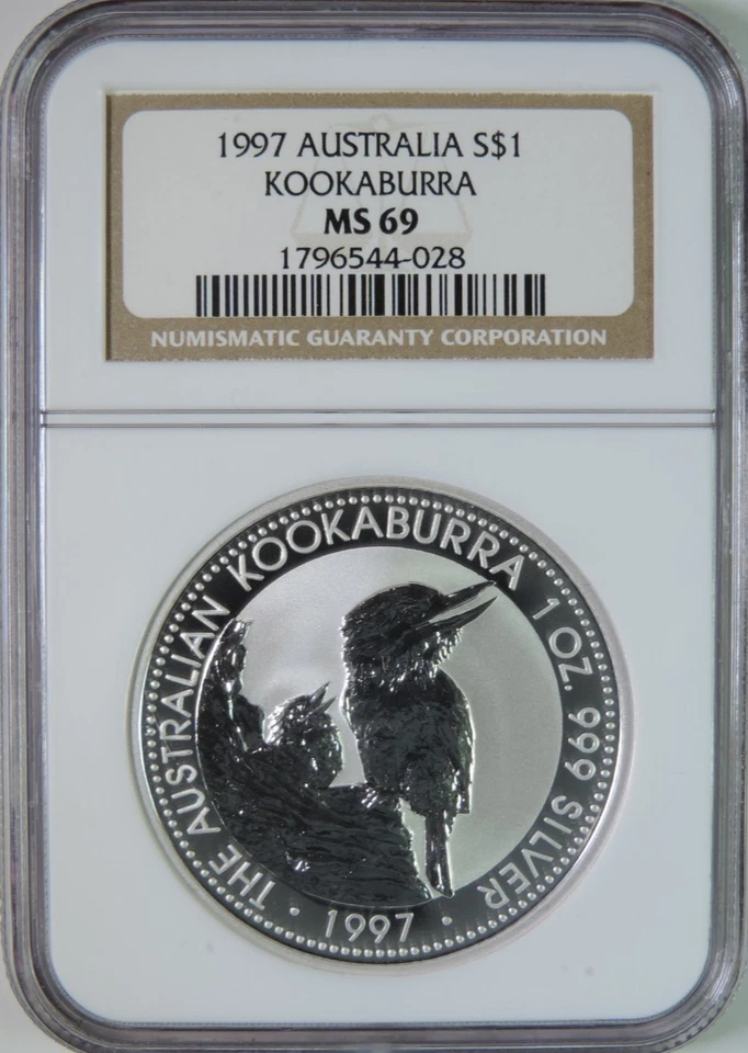 1997 Australia Kookaburra 1oz .999 Silver $1 Coin NGC MS69 - Image 1 of 4